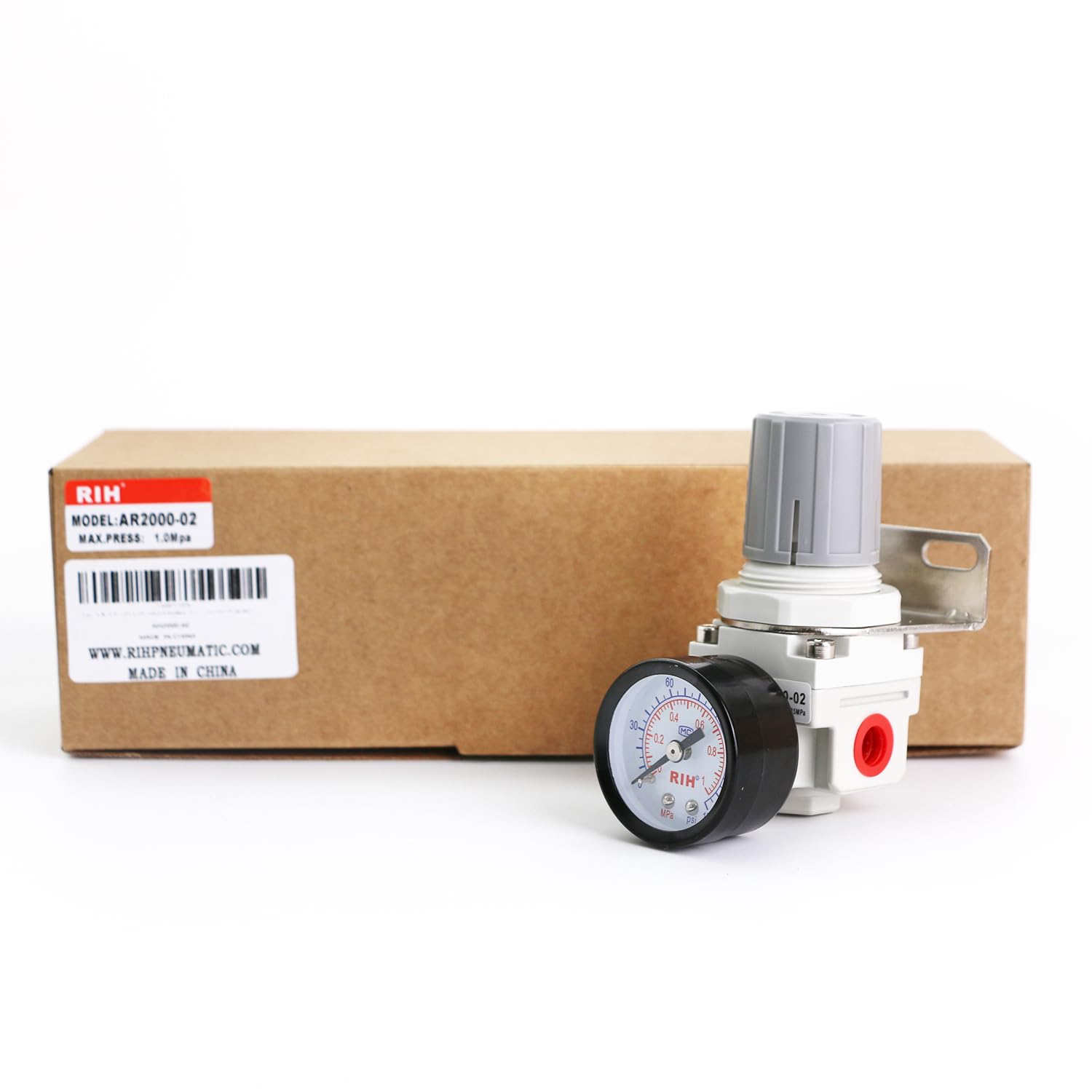 RIH 0,6 cm NPT Luftdruckregler – Luftregler für Kompressor, Luftregler mit Manometer 0-150 PSI, AR2000-02