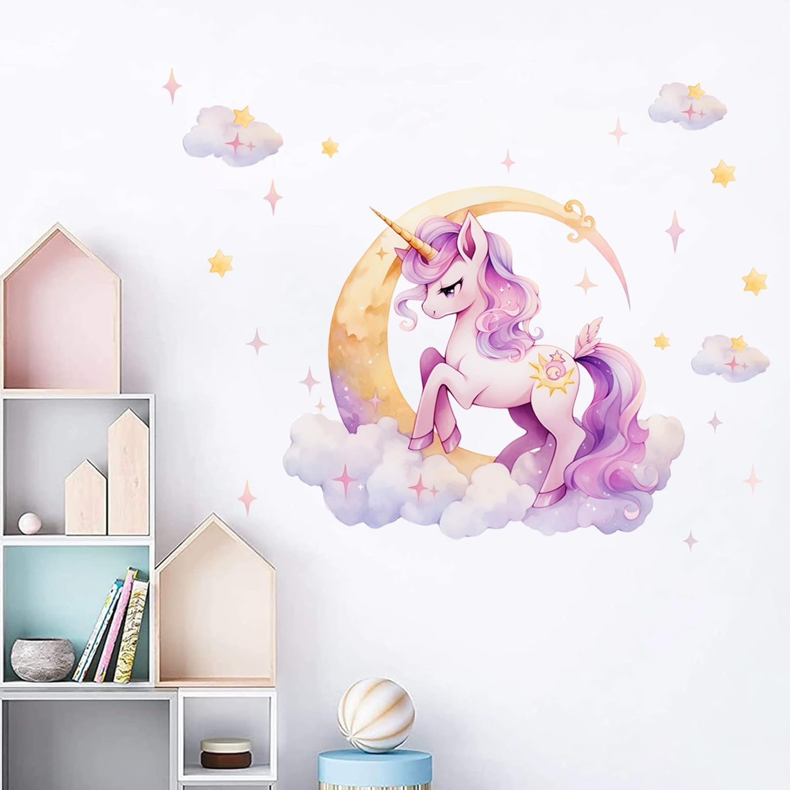 LHLZNB Rainbow Unicorn Wall Stickers for Girls, Princess Butterflies Clouds Nursery Wall Decals