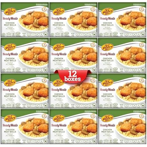 KJ Poultry Kosher Ready Meals - Chicken Meat Balls & Mushrooms, MRE Meat Meals Ready to Eat (12 Pack) Prepared Entree Fully Cooked, Shelf Stable Microwave Dinner, Travel, Military, Camping, Survival Cover