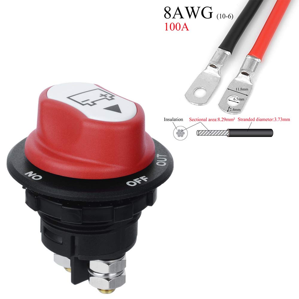 batterieschalter mit kabel trennschalter motorrad an-aus Abdeckung abnehmbar batterieschalter 12v mini mit 8awg Kabel 50cm für Marine Boat Caravan Car Vehicles (100A)