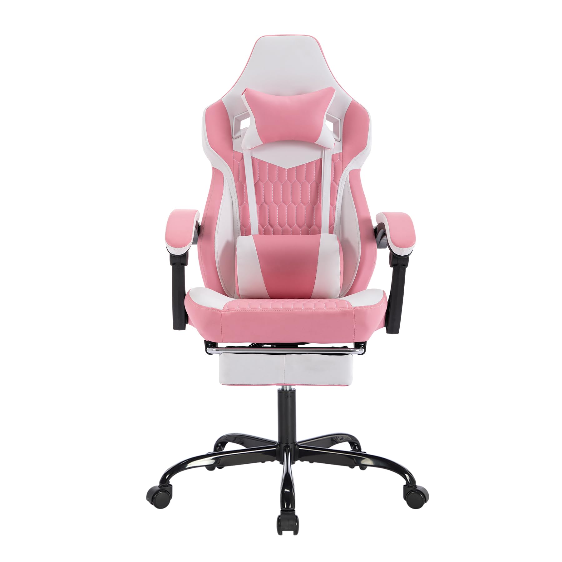 Gaming Chair with Footrest, High Back Ergonomic Computer Chair, Height Adjustable Game Chair with Headrest and Lumbar Support for Office or Gaming (Pink)