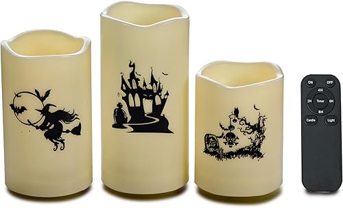 Velas de pilar sin llama impermeables para exteriores con temporizador remoto, luces LED eléctricas parpadeantes realistas con calcomanías de