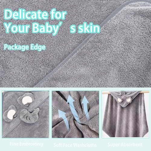 Image of 2 Pcs Baby Hooded Towels,31 x 31 in Baby Washcloths, Infant Super Soft Baby Bath Towels with Hood for Toddlers1-3,Highly Absorbent Viscose Hooded Towel for Boys, Girls, Newborn Essentials