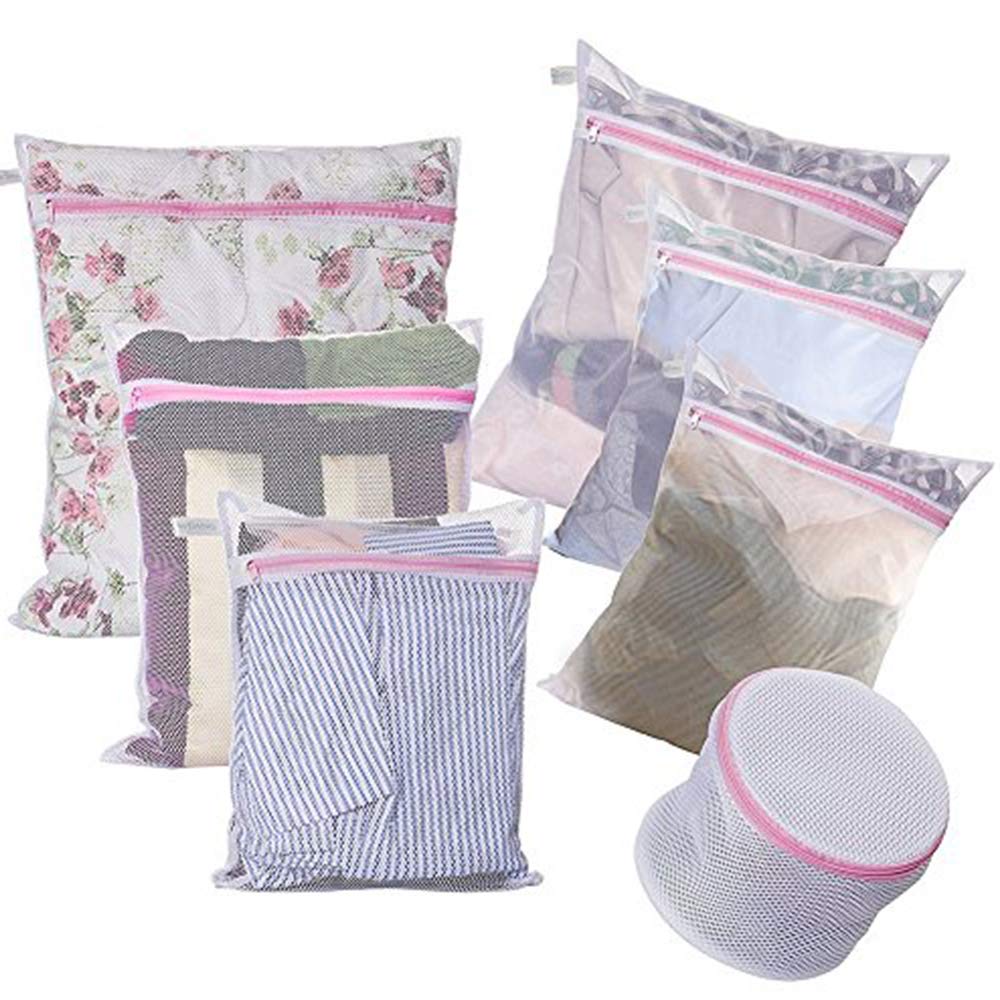 Laundry Bags-Set of 7 Mesh Washing Bags for Blouse,Sweater,Stocking,Delicates Laundry Travel Organizer Bag-Coarse Mesh:1XL 1L 1M;Fine Mesh:1L 2M;1 Sandwich Bra Bag