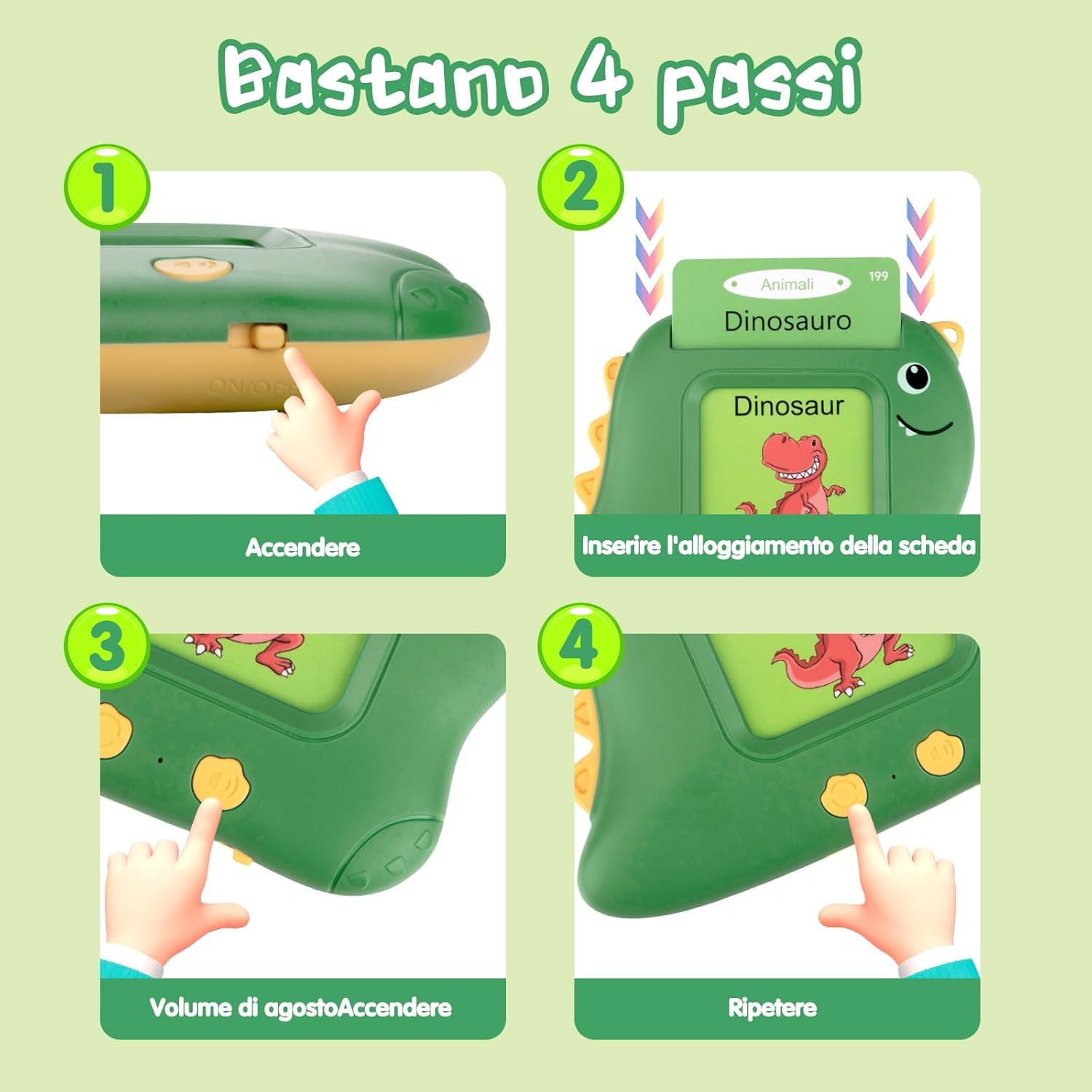 Giochi Montessori 2 anni, 510 Parole Flash Cards Bilingui Italiano/Inglese per Imparare a Parlare 2-6 Anni, con Animali, Colori, Numeri, Gioco Prescolare per Sviluppo del Linguaggio-Verde
