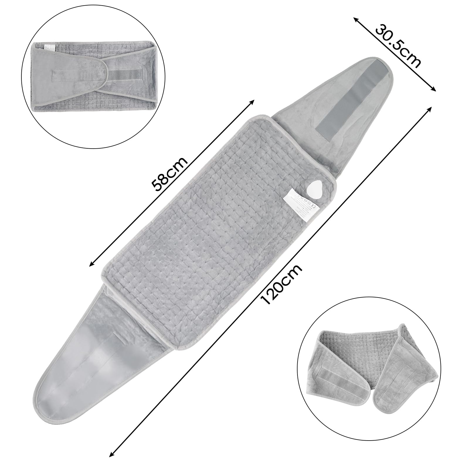 Esterilla Electrica, 120 × 30.5cm Almohadilla Electrica con 9 Niveles de Temperatura y 4 Configuraciones de Tiempo, Heating Pad Calentamiento Rápido para Lumbar/Espalda/Cuello/Hombros (Gris)
