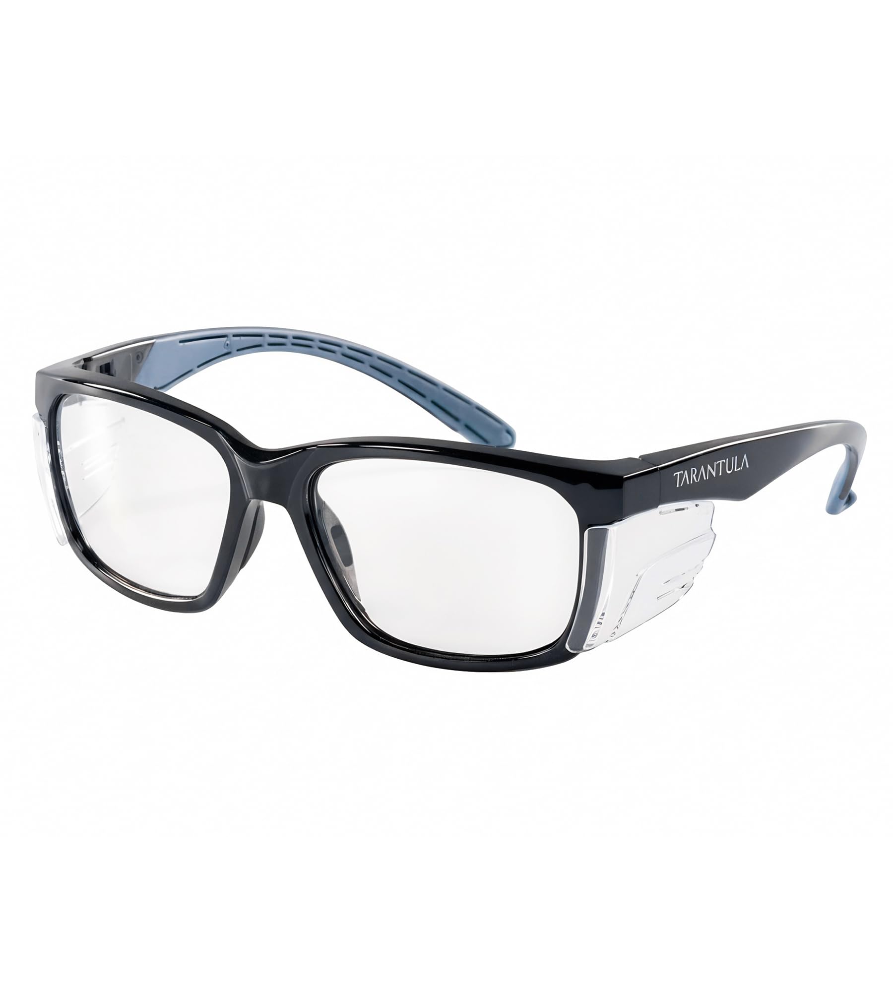 Tarantula Gafas de seguridad Z87 para hombres y mujeres, patillas TPR suaves, lentes transparentes antivaho, bloqueo de luz azul, protectores laterales extraíbles, gafas protectoras ligeras