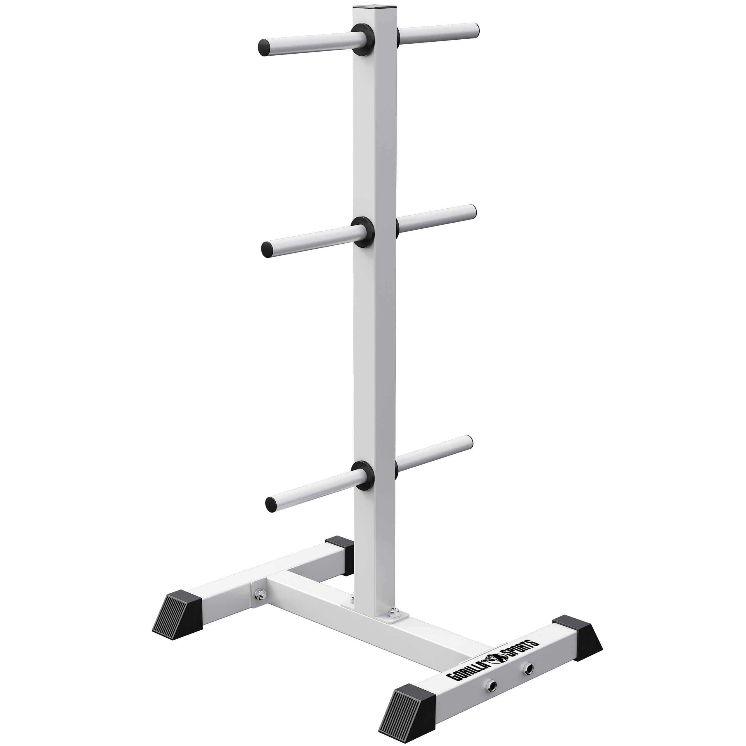 Gorilla Sports® Support pour Poids - avec 6 Barres, pour Disques de Ø 30 mm, Charge Max. 200 kg, Acier, Blanc/Noir - Support pour Disques d'Haltères, Rack de Rangement Musculation, Équipement de Gym