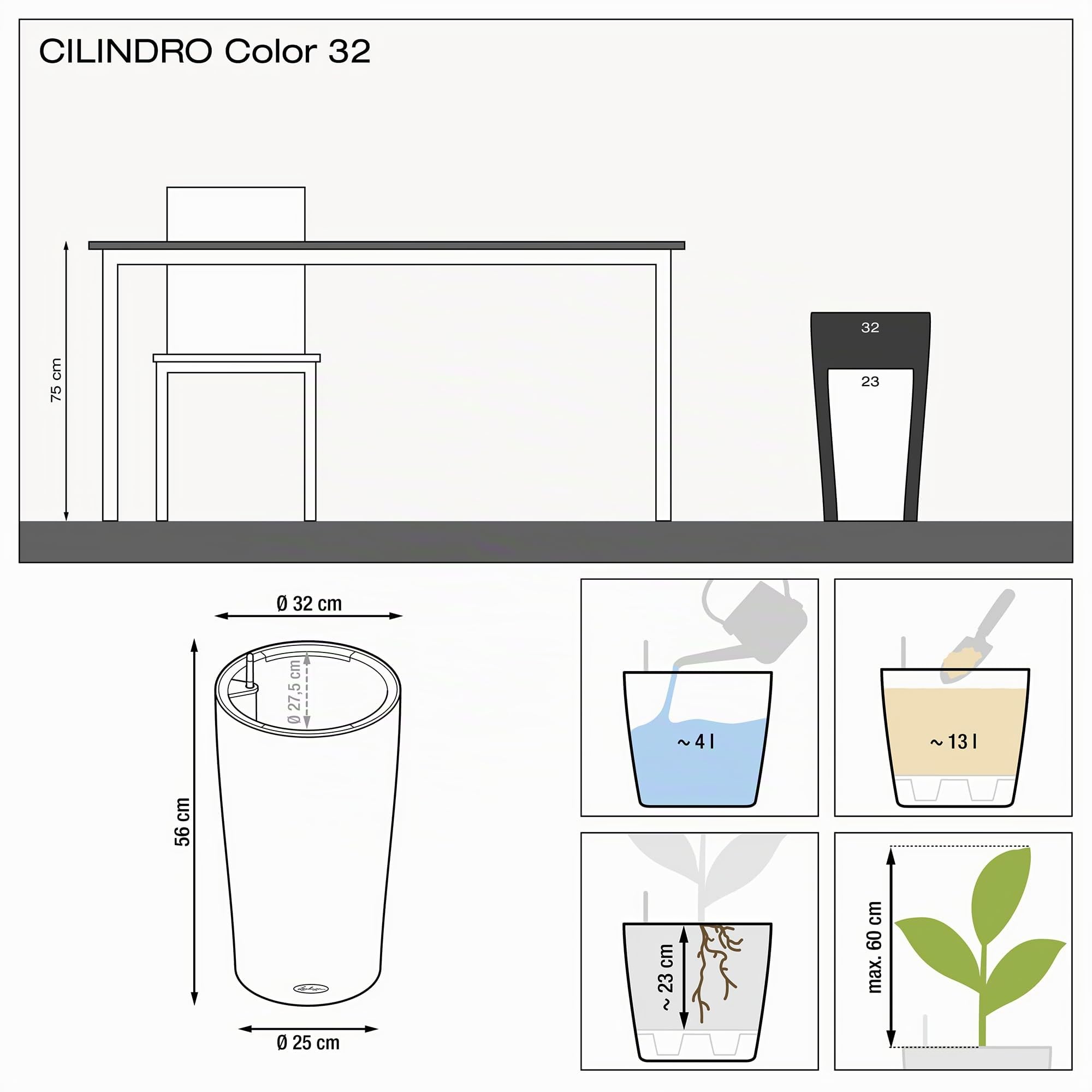 LECHUZA CILINDRO Color 32 grigio ardesia 13953