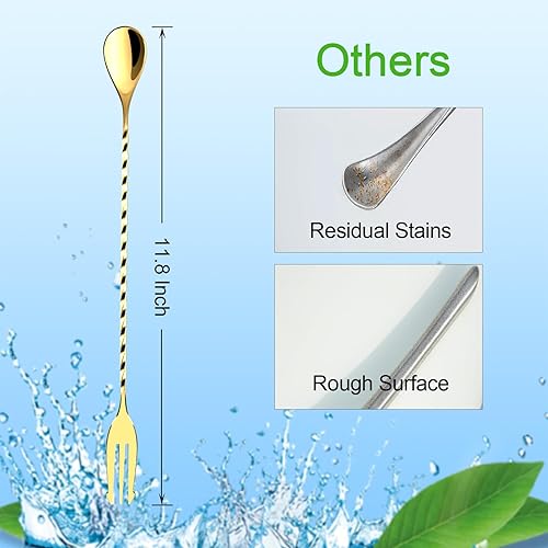 Miniatura 2 de BRIOUT 2 cucharas de bar, agitador de bebidas de mango largo de 12 pulgadas, cucharas de mezcla de cóctel de acero inoxidable con diseño de doble