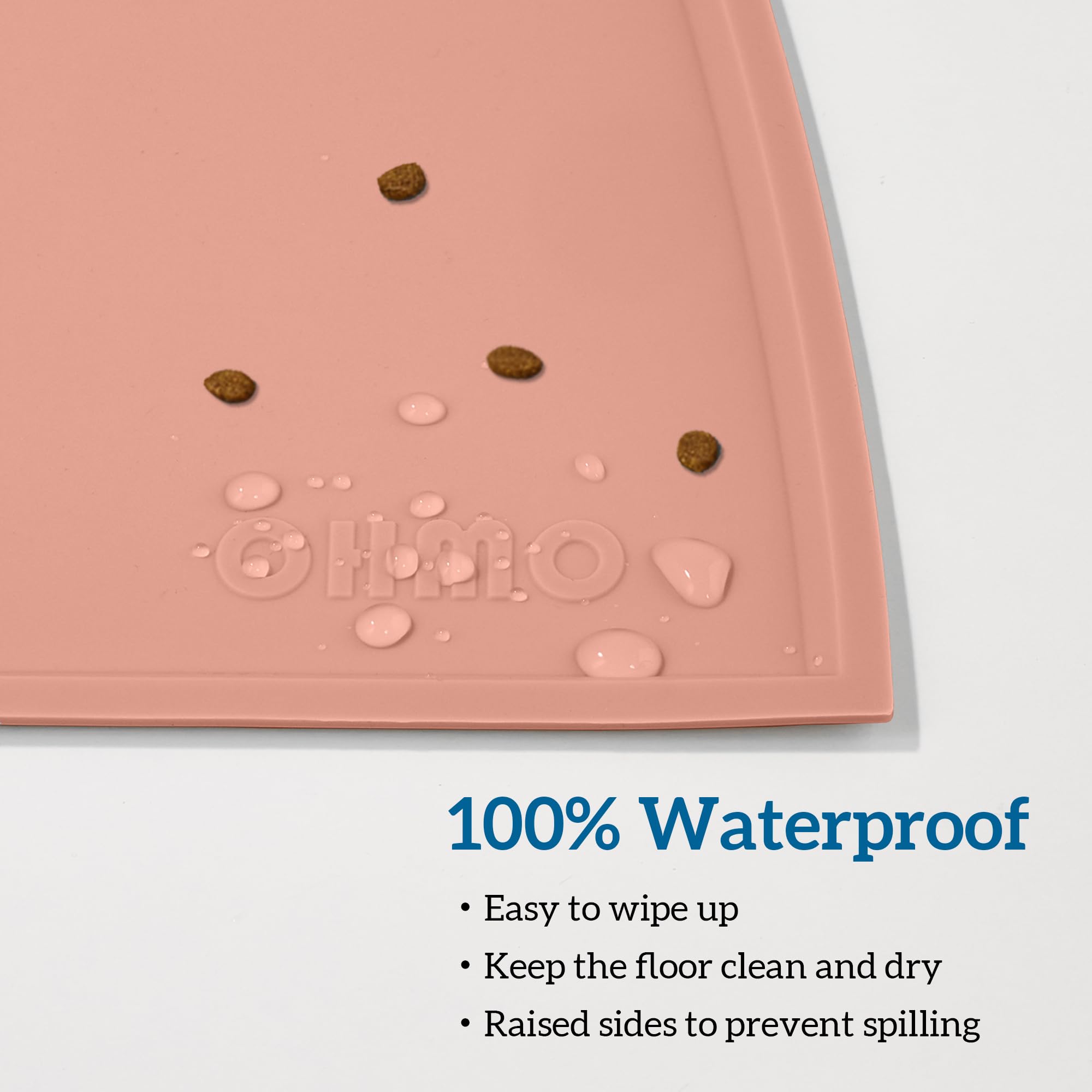 OHMO Piccole Tappetino Ciotola per Cani e Gatti in Silicone, Impermeabile Antiscivolo a Prova di Fuoriuscita per Cibo e Acqua, Facile da Pulire, 46x25cm, Rosa Corallo