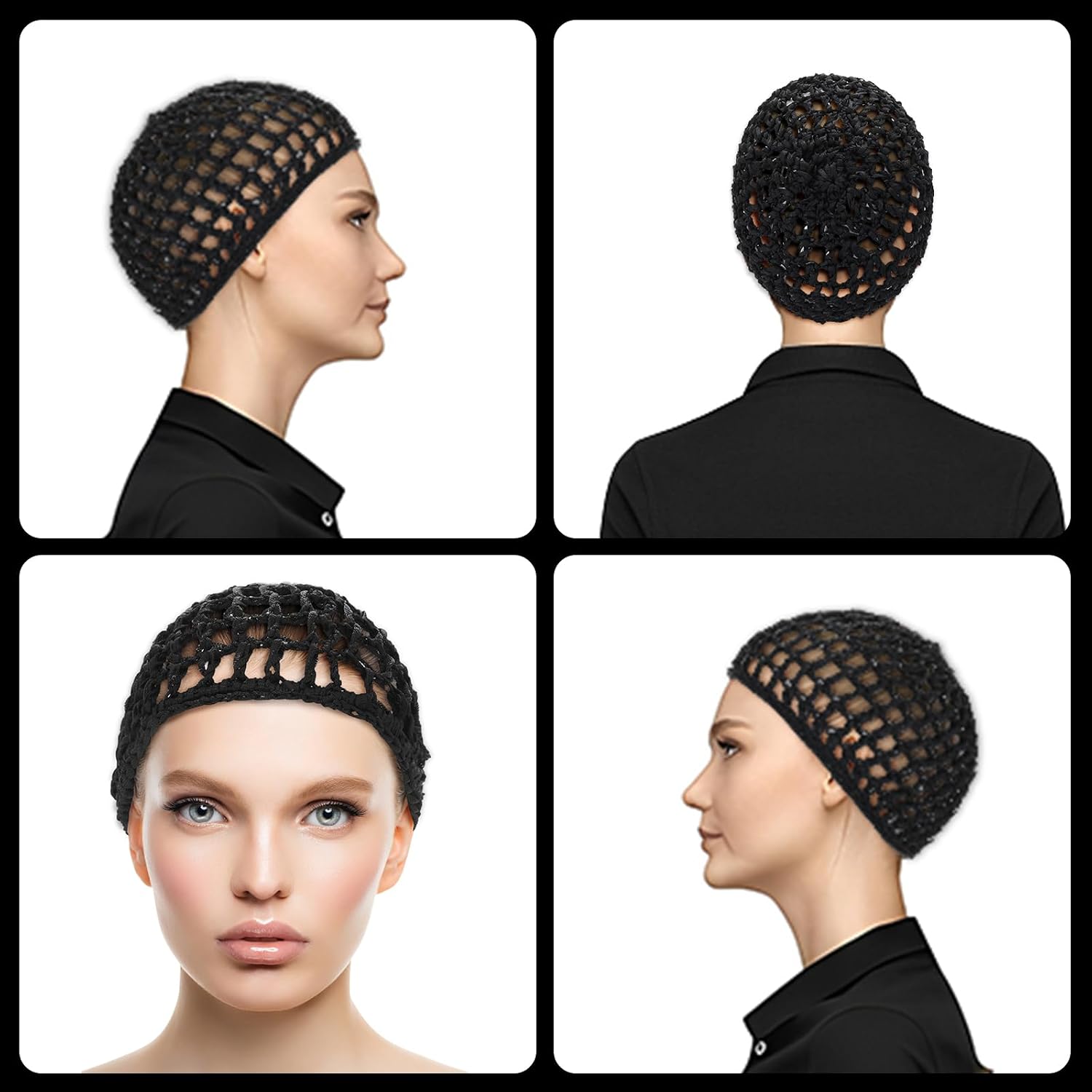 Crochet Hair Net for Thick Long Netted Hair Caps 2PCS, Black & White