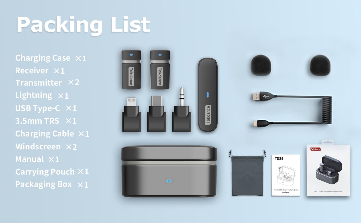 3-in-1 Wireless Lavalier Microphone - Mini Lapel Mic with Replaceable Adapters Compatible with iPhone Android Camera - Excellent Sound Clip-on Lav Mics for Content Creator