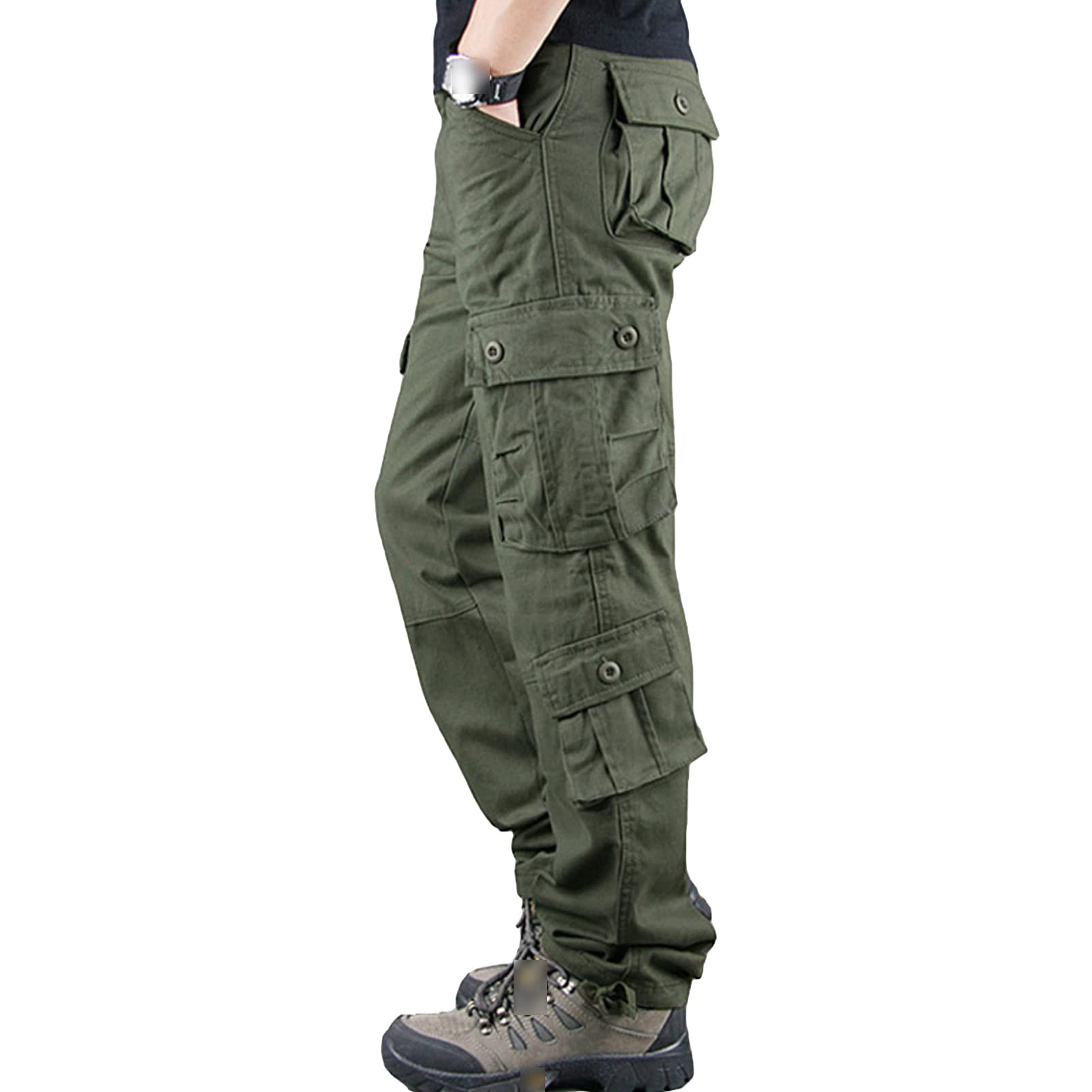 Men's Outdoor Military Cargo Trousers Lightweight Multi Pocket Hiking Pants Wild Army Combat Tactical Pant (Green 1,32)