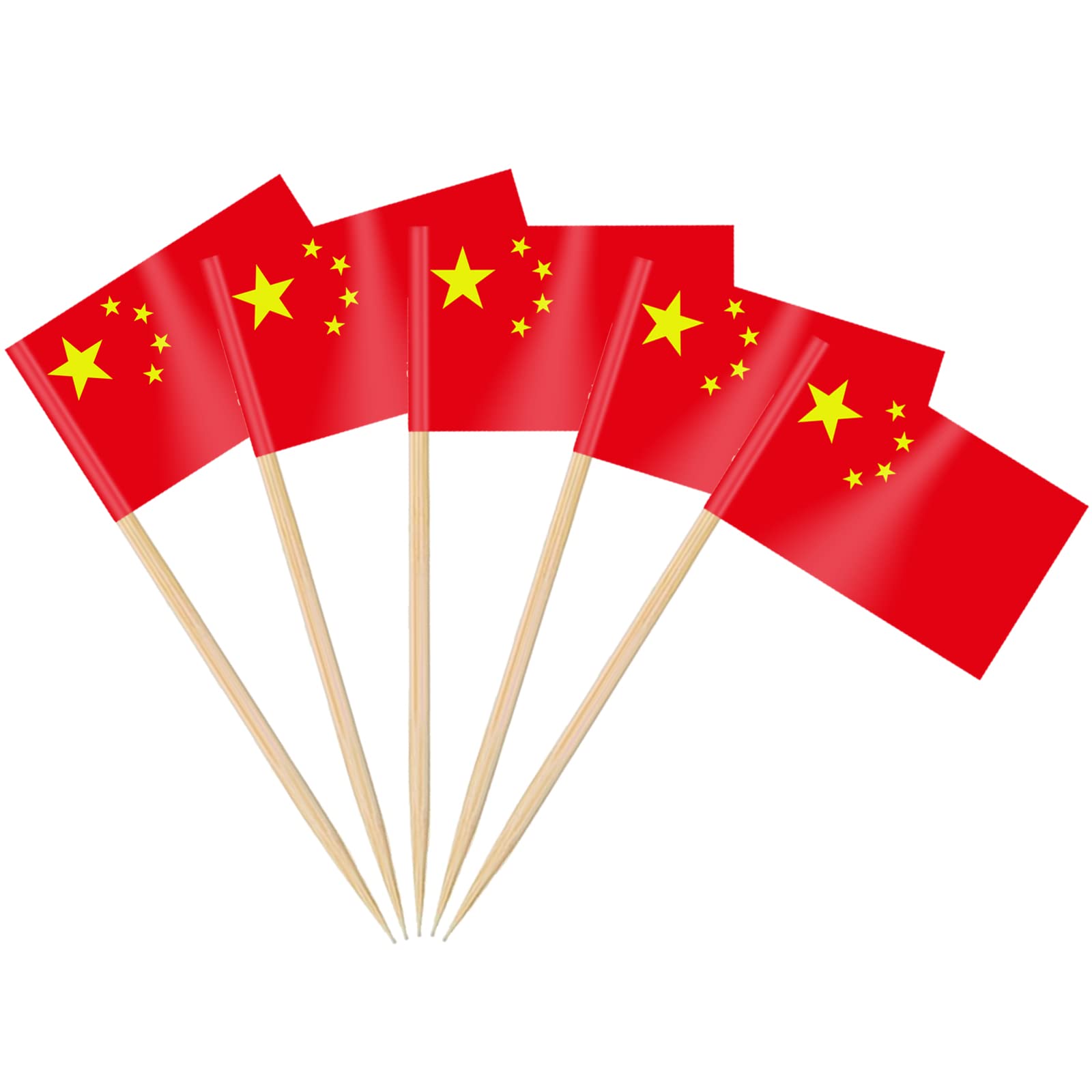 AhfuLife Chineses Flag Toothpicks for Spring Festival Decorations, 100 Pcs Small Tiny Chinese Cupcake Toppers Double-sided for World Cup, National Day