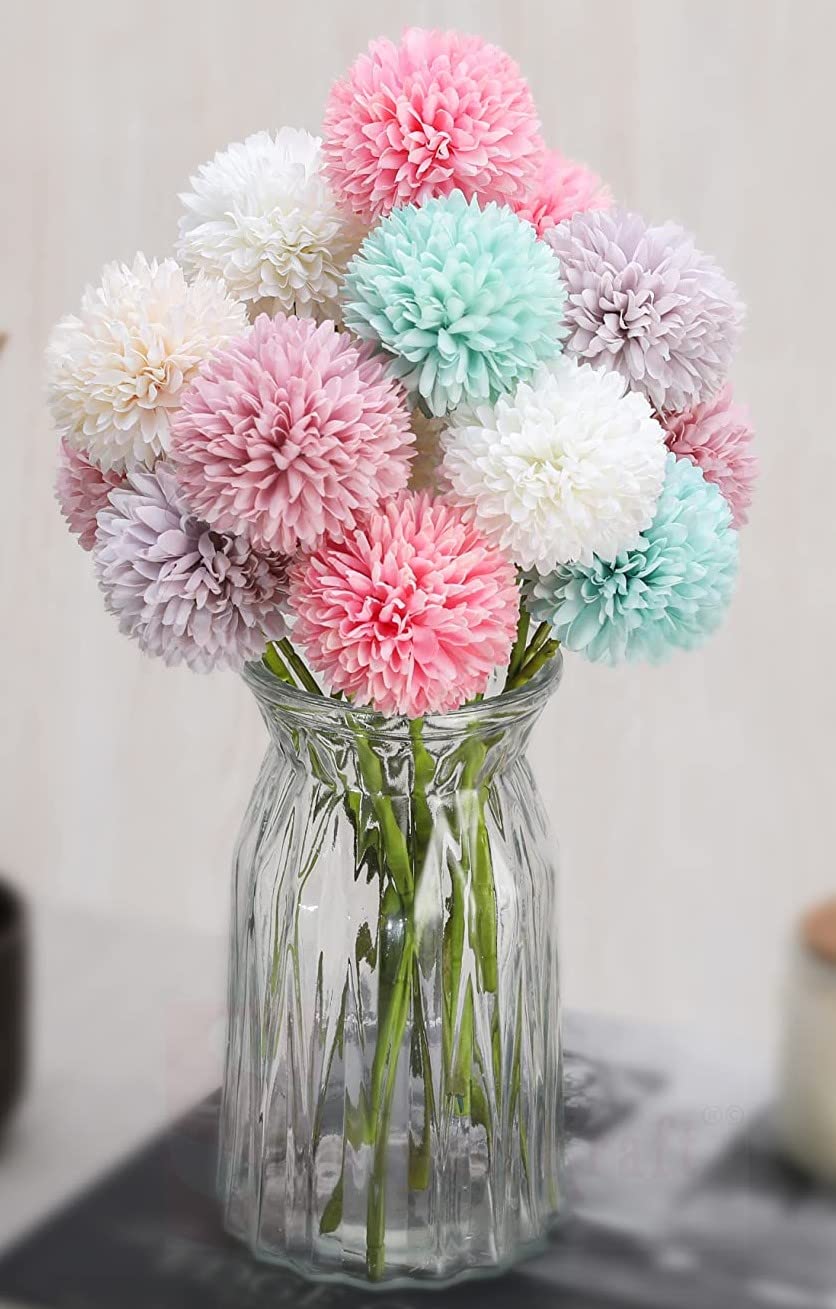 SATYAM KRAFT 10 Pcs Artificial Chrysanthemum Hydrangea Ball Flower Stick for Home, Christmas, Bedroom, Balcony, Wedding, valentne Decoration Plants (Multi, Pack of 10) (Without Vase)(Fabric) (B0B5R53Y9D) Amazon Price History, Amazon Price Tracker