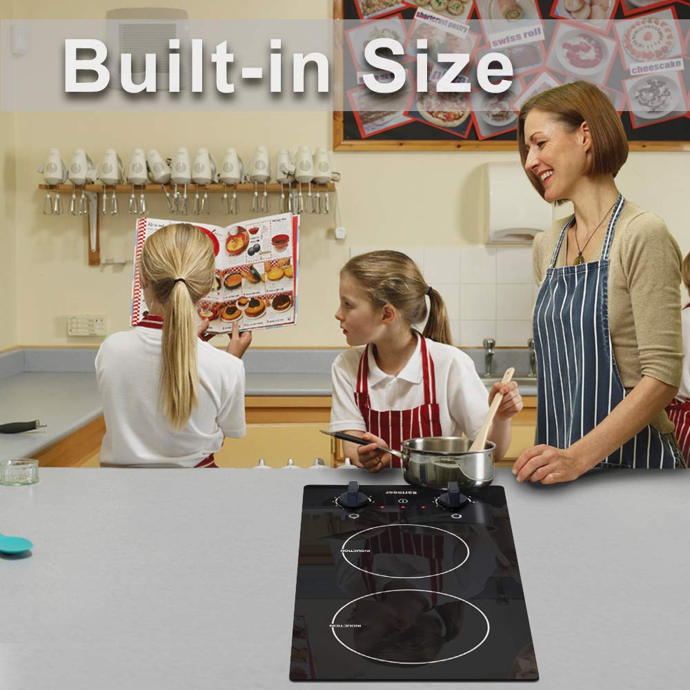 Induction Hob, Karinear 30CM 2 Zones Electric Cooktop with Auto Shut
