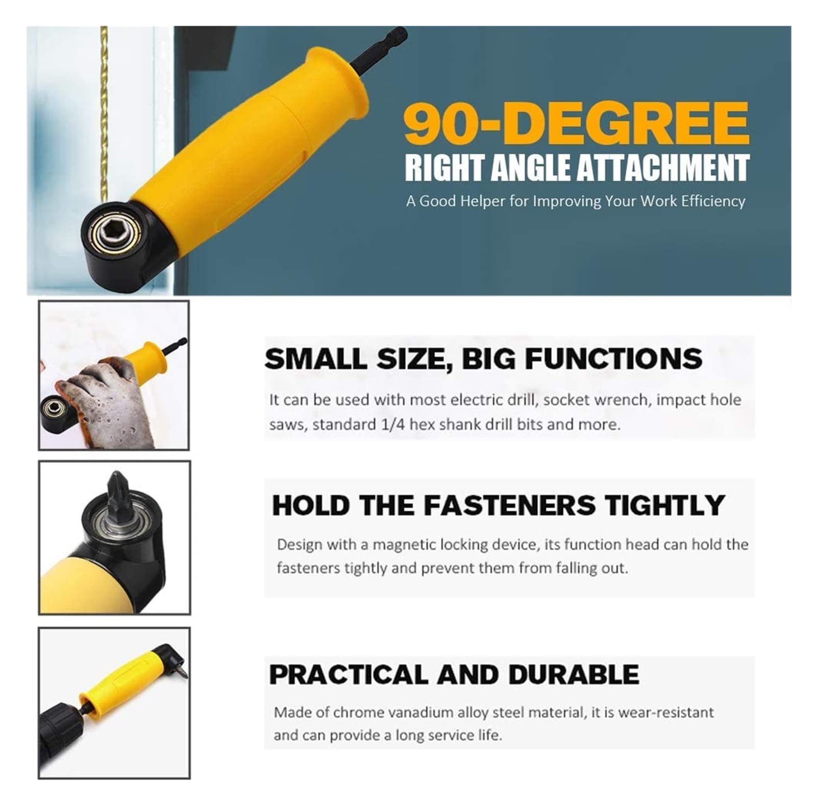 Adattatore Angolo 90&deg; Per Cacciaviti - Estensione Per Trapani E Chiavi (Giallo)