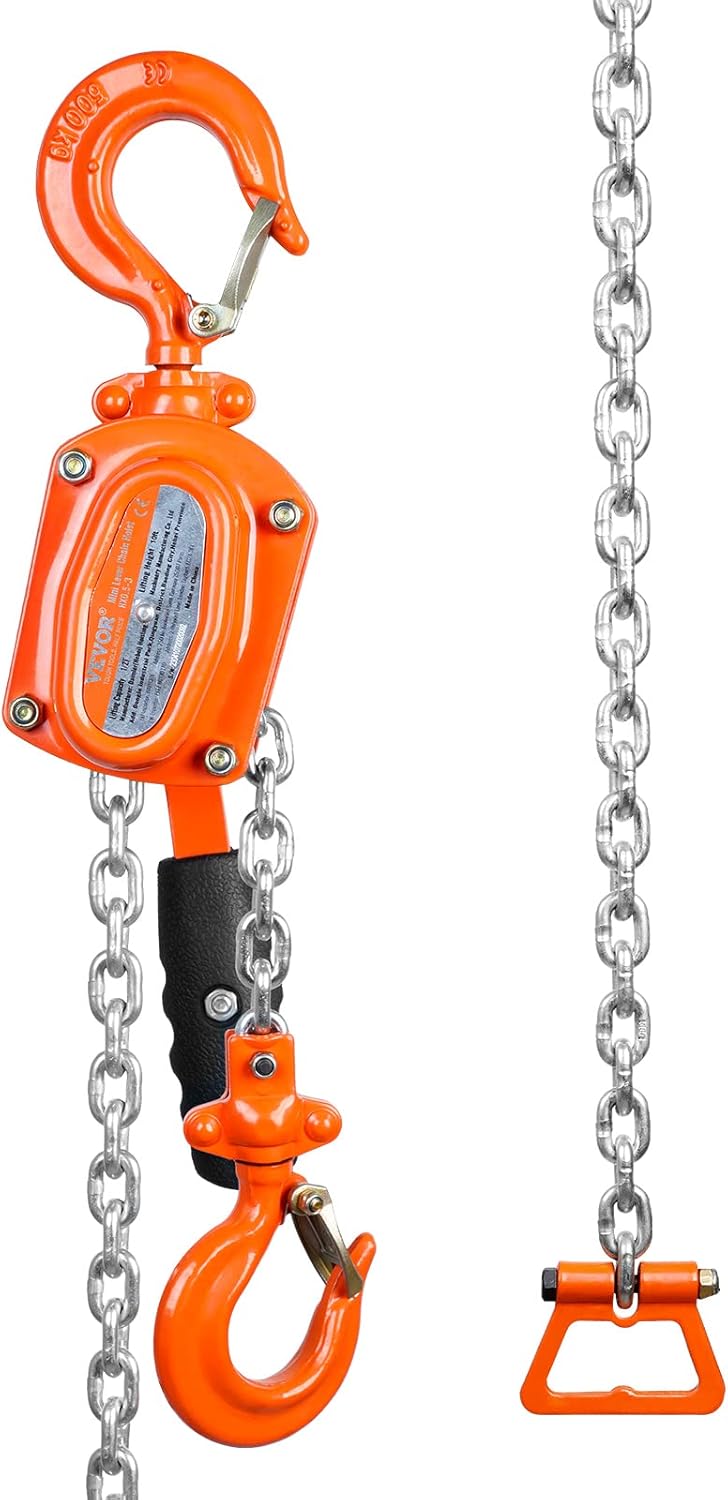 VEVOR Manual Lever Chain Hoist, 1/2 Ton 1100 lbs Capacity 10 FT Come Along, G80 Galvanized Carbon Steel with Weston Double-Pawl Brake, Auto Chain Leading & 360° Rotation Hook, for Garage Factory Dock - Image 11