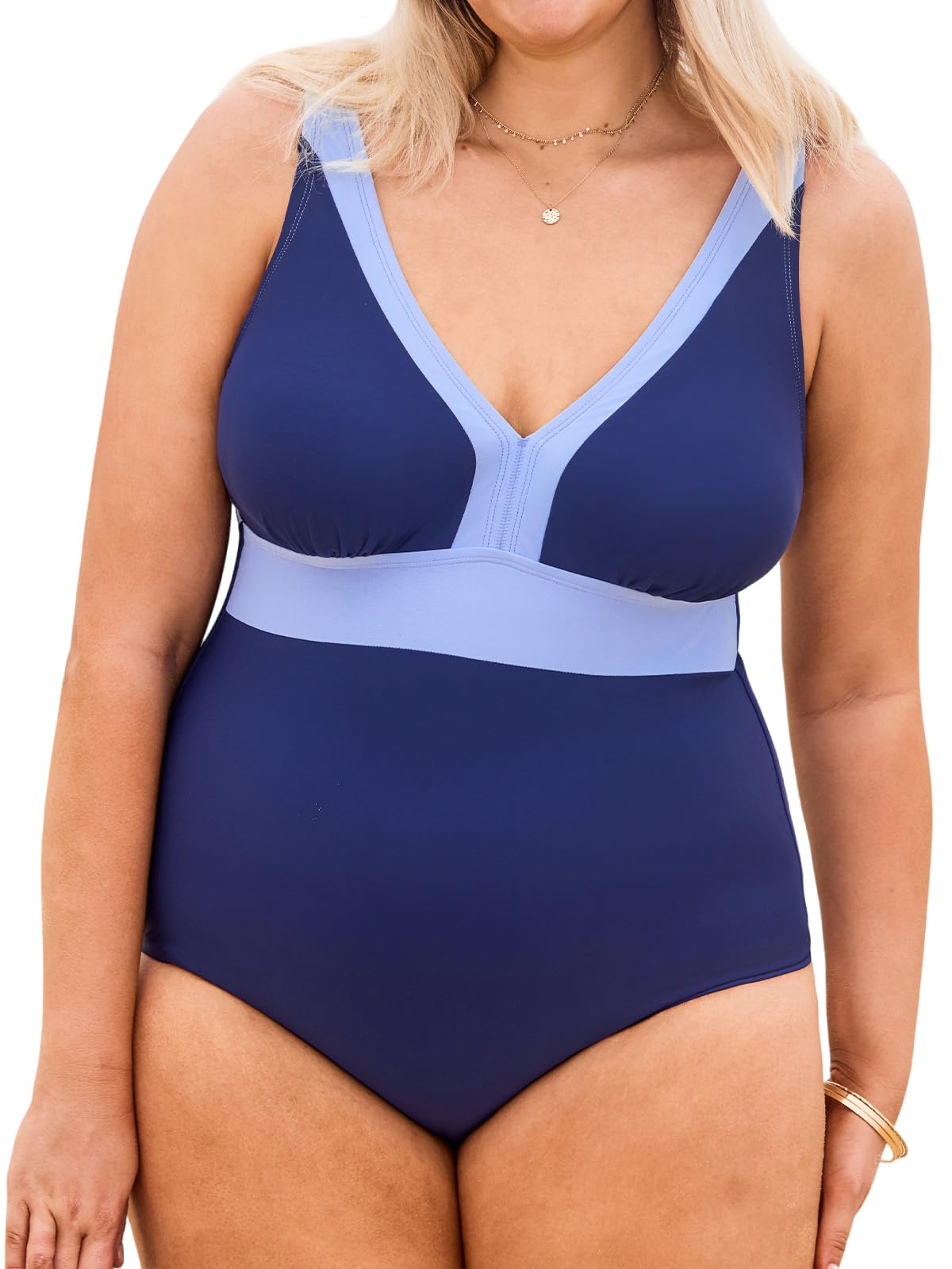 CUPSHE Traje de baño de una pieza para mujer, talla grande, cuello en V, tirantes ajustables, bloque de color