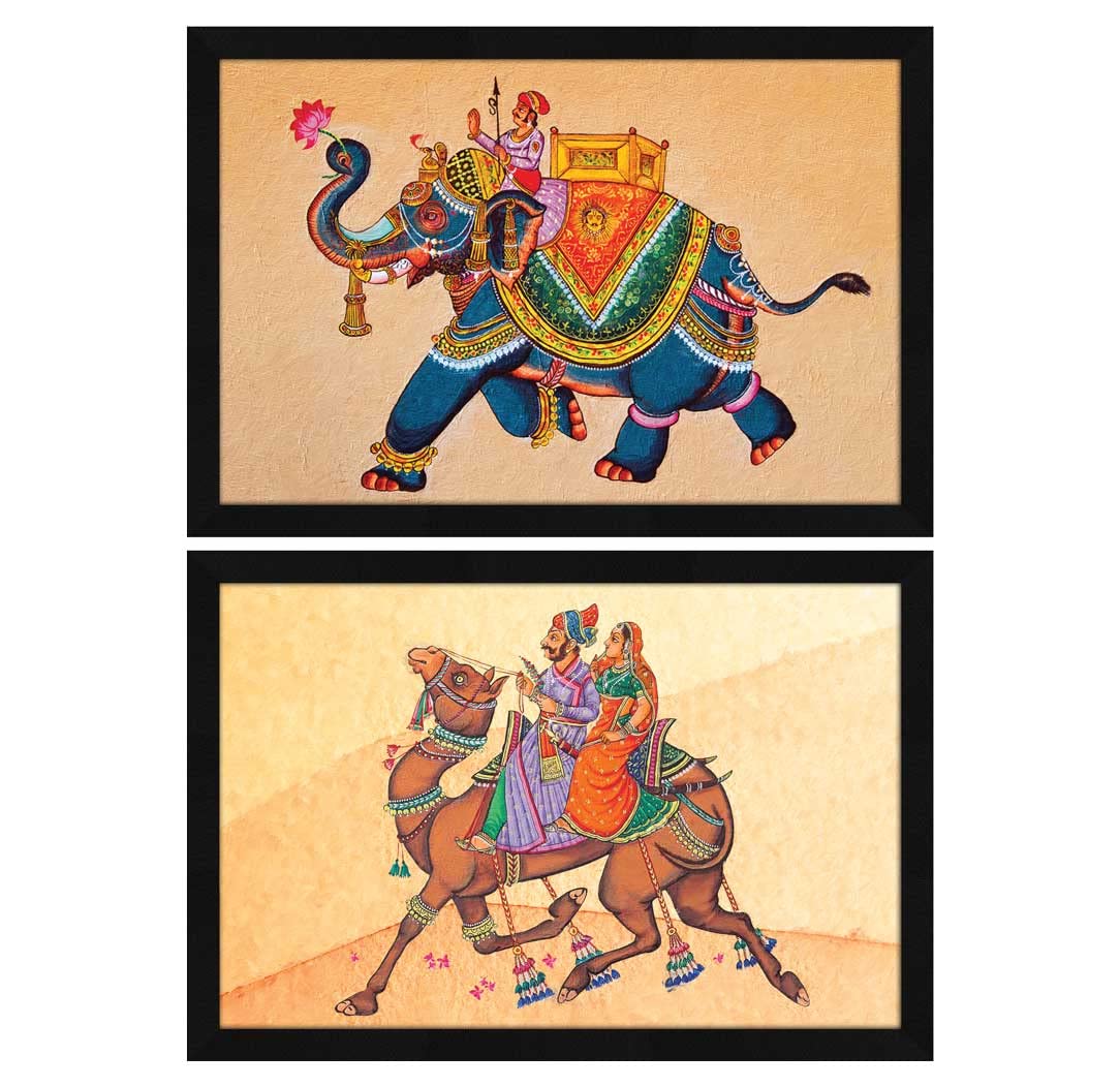 ArtX Rajasthani Indian Wall Art Painting, Multicolor, 12.0 X 18.0 Inches Each Set Of 2 - Engineered Wood