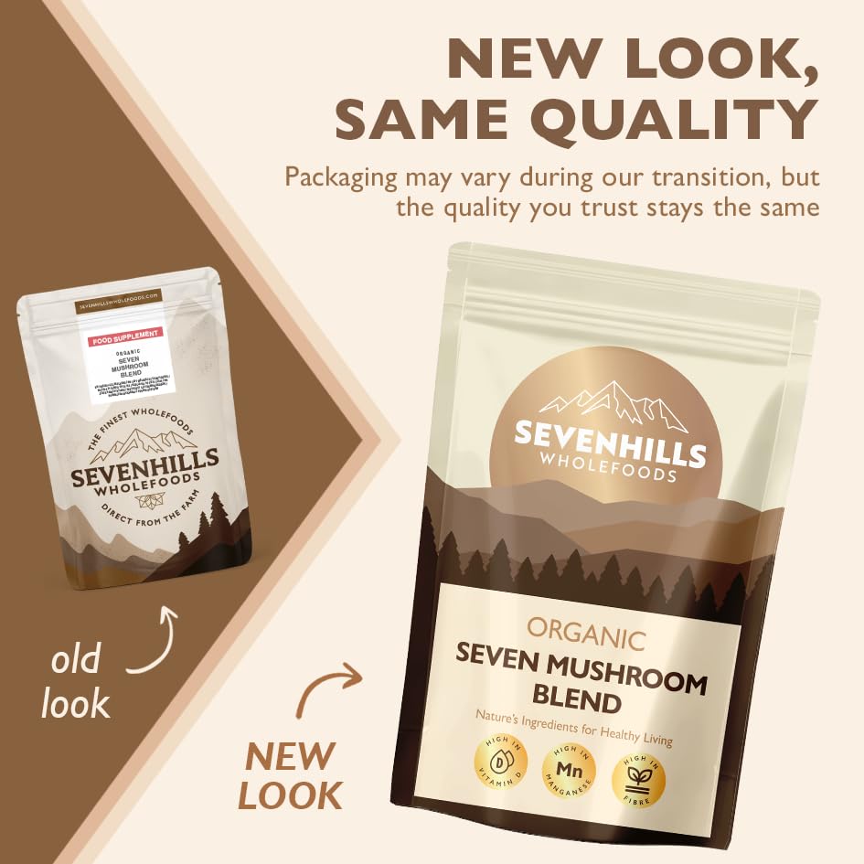 Sevenhills Wholefoods Organic 7 Mushroom Blend Powder 500g with Lion's Mane, Reishi, Chaga, Cordyceps, Tremella, Maitake & Shiitake