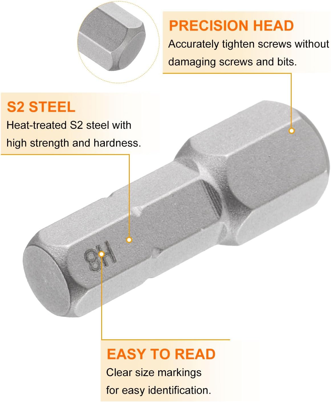 HARFINGTON 2pcs H8 Hex Screwdriver Bit 1/4" Hex Shank 25mm/1" Length Magnetic Hexagon Head S2 Steel Screw Driver Bit