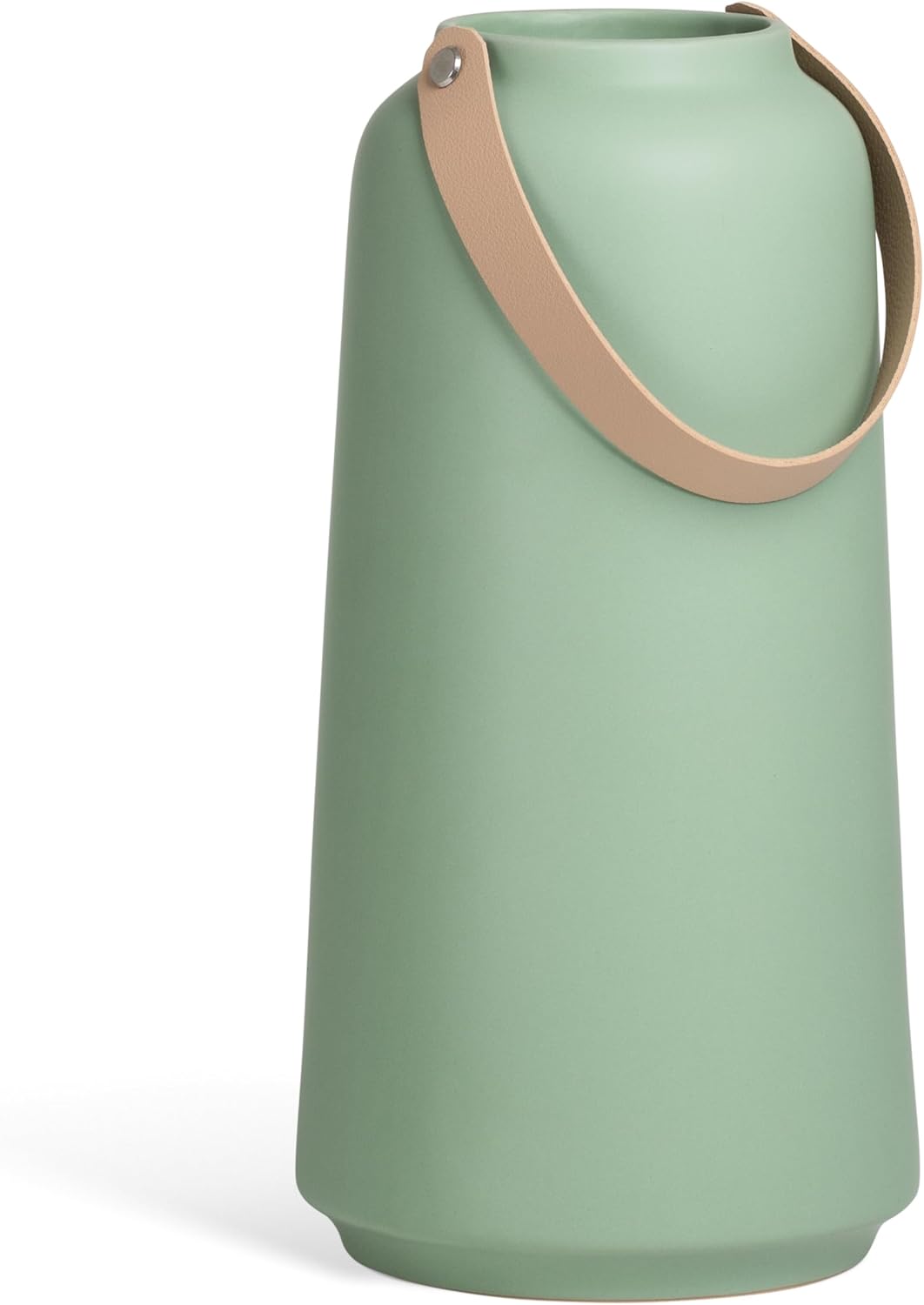 Torre & Tagus Lido Sage Green Cylinder Vase with Handle in Faux Leather - 11" Tall Flower Vase for Centerpiece, Ceramic Round Vase for Home Decor or Wedding Table Decor (Sage Green Vase 5.75" Dx11 H) 11 Inch Sage Green