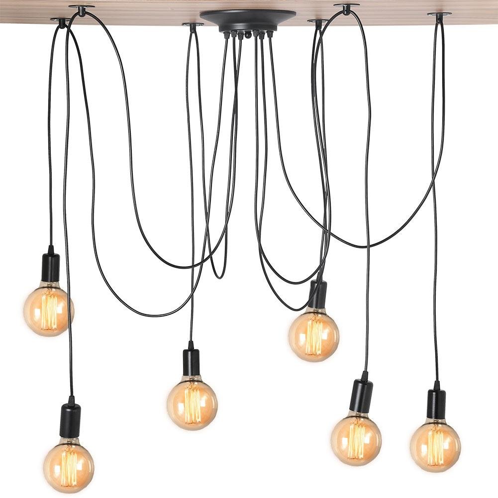 Dioche Suspension industrielle rétro 6 têtes support plafonnier pour lampe E27 lampe suspendue salon décoration maison et salle à manger (2 m)