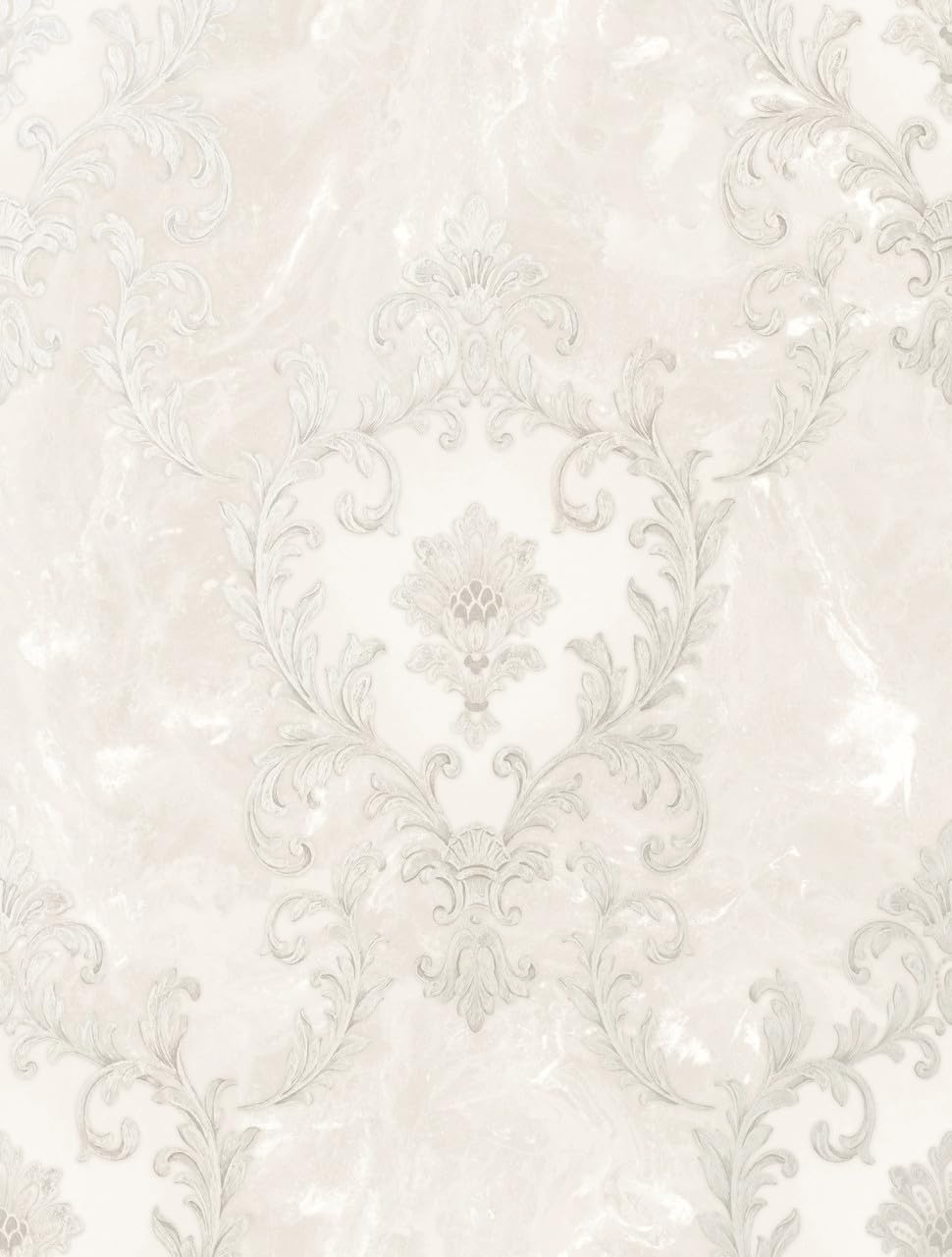 Textured Damask Vinyl Wallpaper Pearl White Distressed Shimmer Neutral