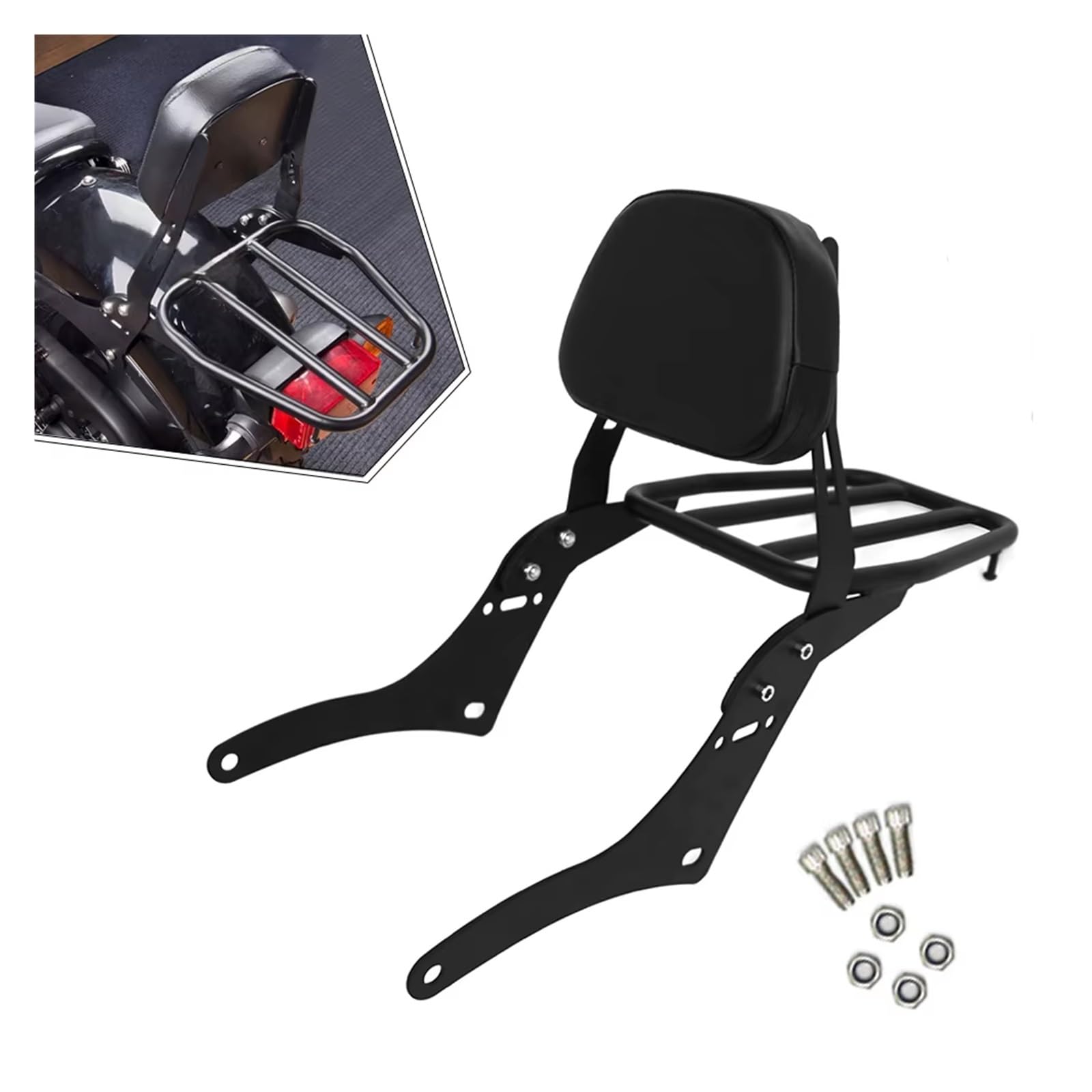 Estante Equipaje Trasero Moto Portaequipajes con Respaldo Desmontable para Motocicleta