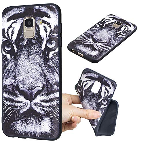 Qiaogle Teléfono Caso para Samsung Galaxy A6 2018 - Funda de TPU Silicona Carcasa Case Cover - HC34 / Blanco Tiger