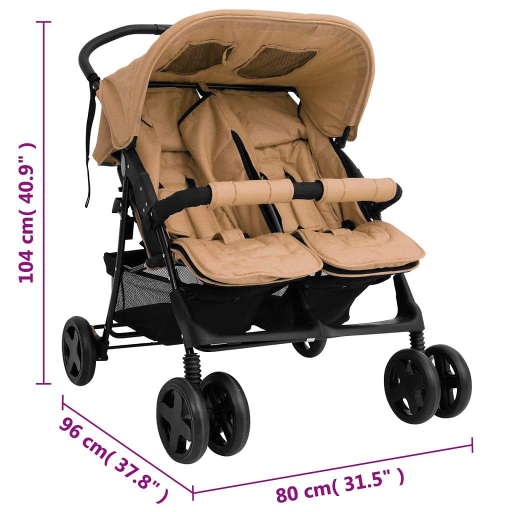 Toshilian Poussette Double Pliable pour Jumeaux, Taupe, Acier