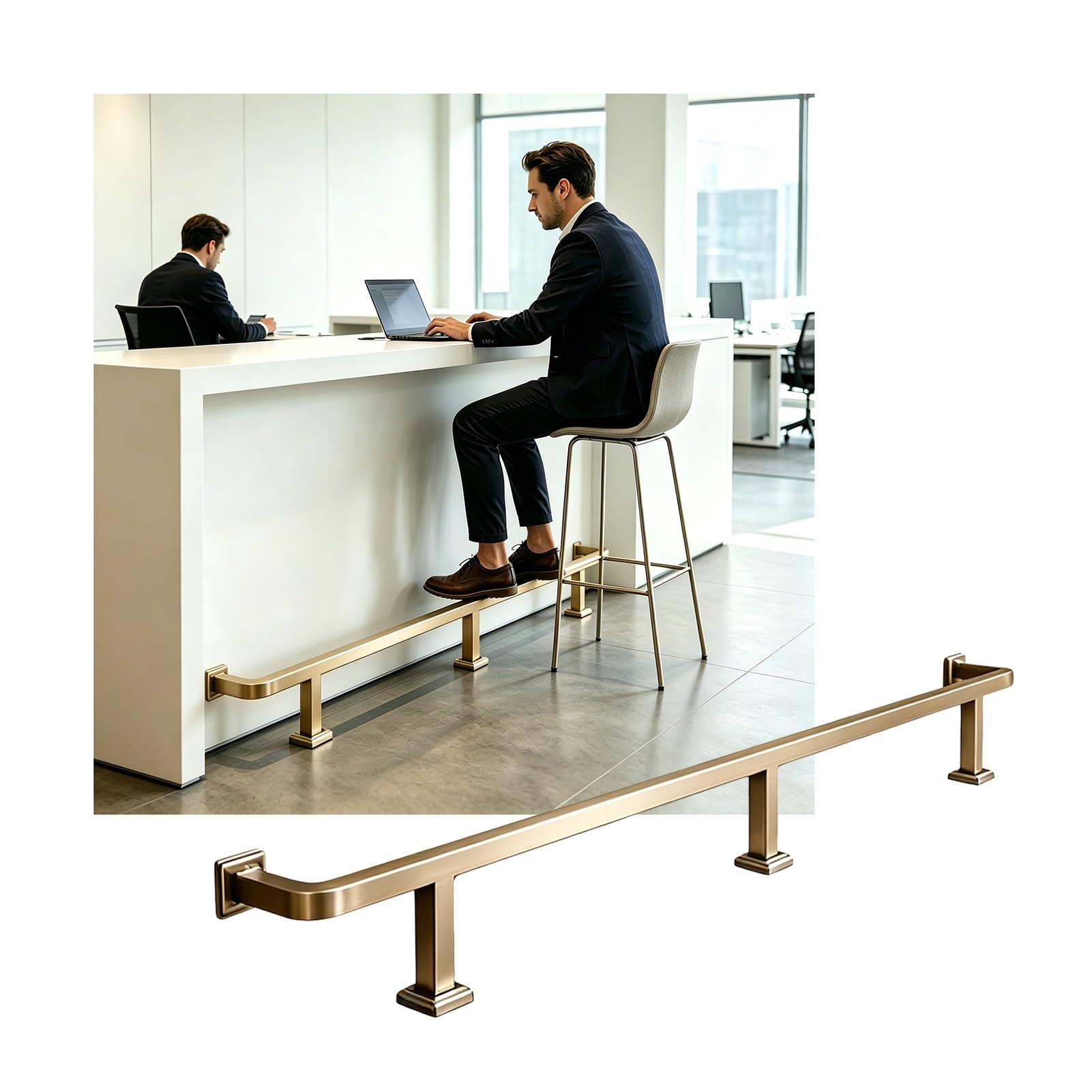 Rail de pied de barre de tube carré 1.1M or champagne brossé pour pub