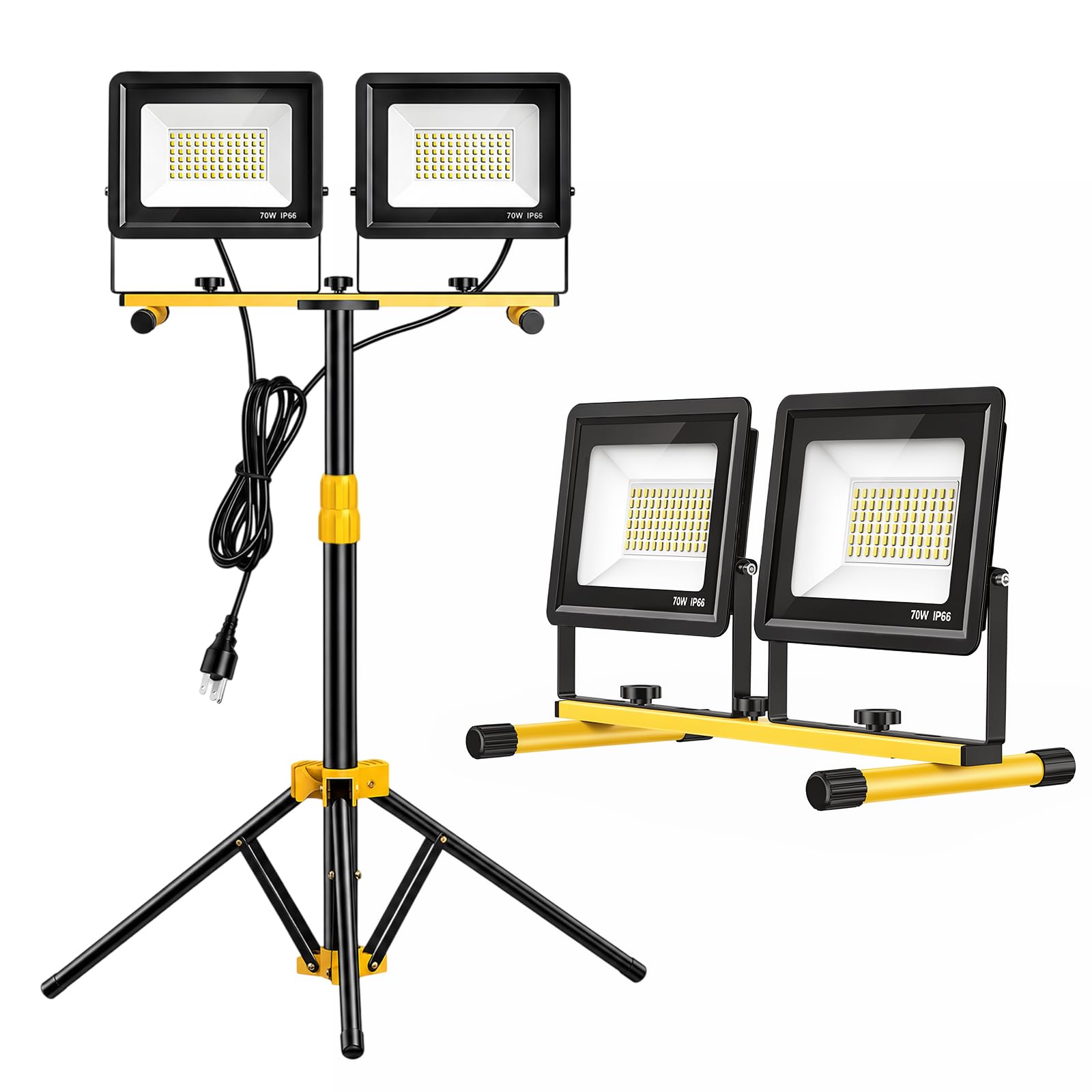 Ulepszone światła robocze LED ze stojakiem, regulowane oświetlenie robocze z 2 głowicami, wodoodporne lampy robocze ze statywem o długości 16,5 m, do miejsc pracy na zewnątrz i wewnątrz, warsztatów