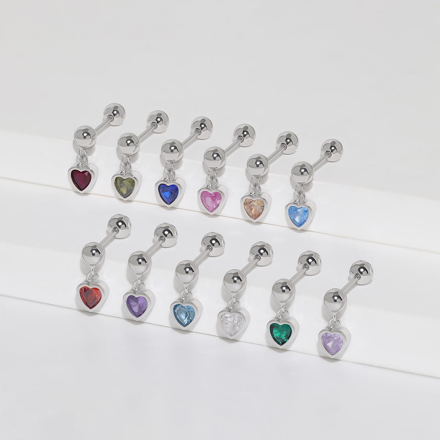 Meissa Birthstone Earrings for Women Girls Baby Screw Back Heart Diamond Earrings Dangle Drop Hypoallergenic Silver Ball Back Earrings Christmas Gifts