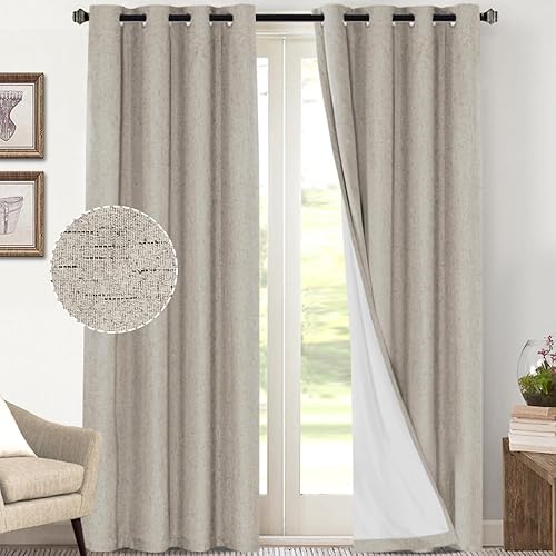 Miniatura 465 de PrinceDeco Cortinas opacas 100% para dormitorio, cortina de lino para puerta corrediza de cristal, cortinas opacas extra anchas con ojales Arena
