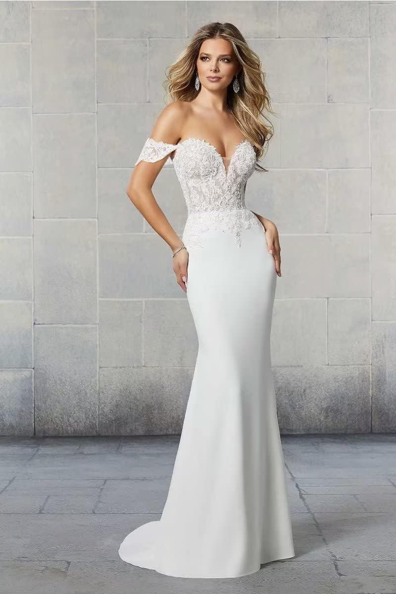Abito da Sposa Abiti da Sposa Manica Lunga Scollatura a V Ufficio Civile Moda Sposa Abiti da Sposa, Avorio 03, 38