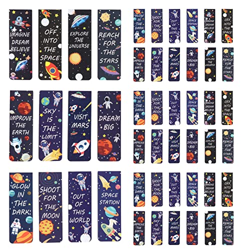 48 Piezas Marcadores de Libros Magnéticos Marcadores de Página Magnéticos de Tema de Cielo Estrellado Clip de Página Magnético Positivo Marcadores Planeta para Suministros Lectura