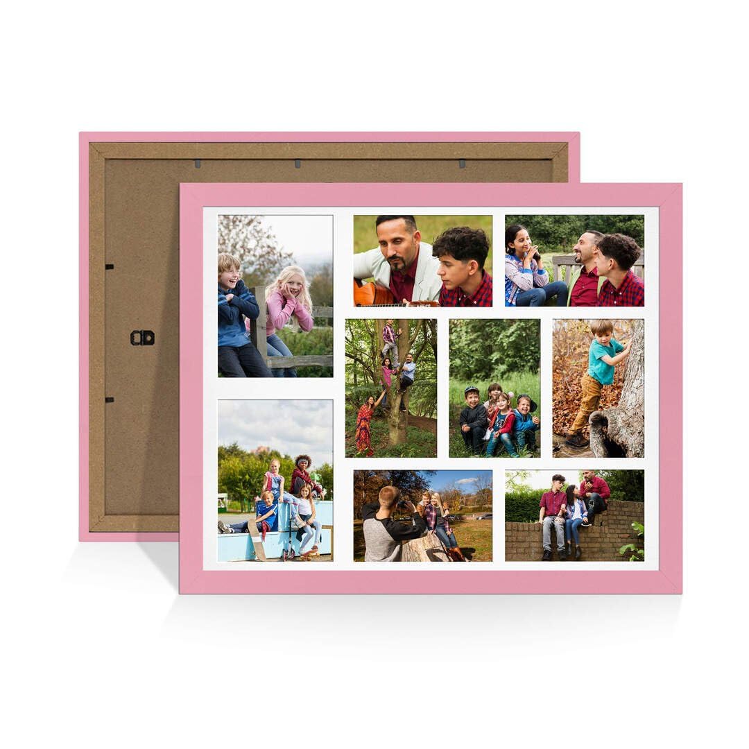 Procut Global 20X16 Pastel Pink Photo Frames For Multiple Pictures with White Mount-Modern Collage Frame with 9 Apertures (2x) 7x5, (7x) 6x4-Engineered Wood with Shatterproof Perspex