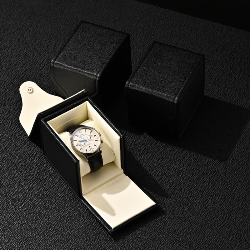 Caja de reloj de cuero negro cuadrada con cojín extraíble para regalo de viaje