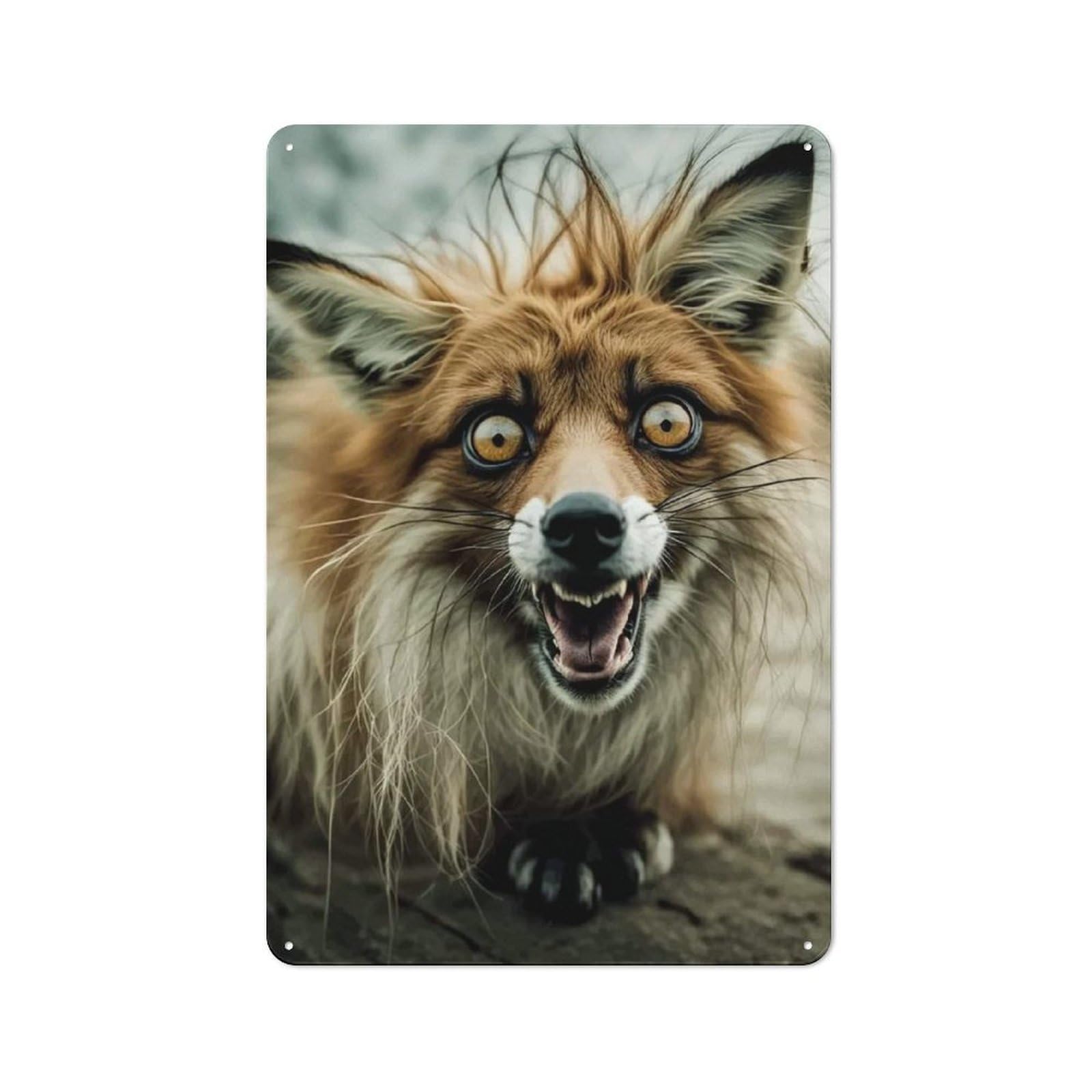 Junmoney Style-7 30X20cm Retro Metal Sign With Fox With Wide Eyes For Home Office Or Studio, Suited To Wall Displays In Home Offices And Studios