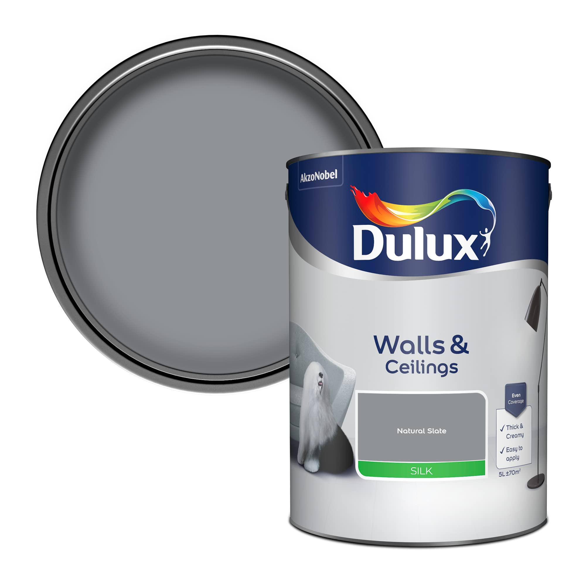 DuluxWalls & Ceilings Silk Emulsion Paint - Natural Slate - 5L