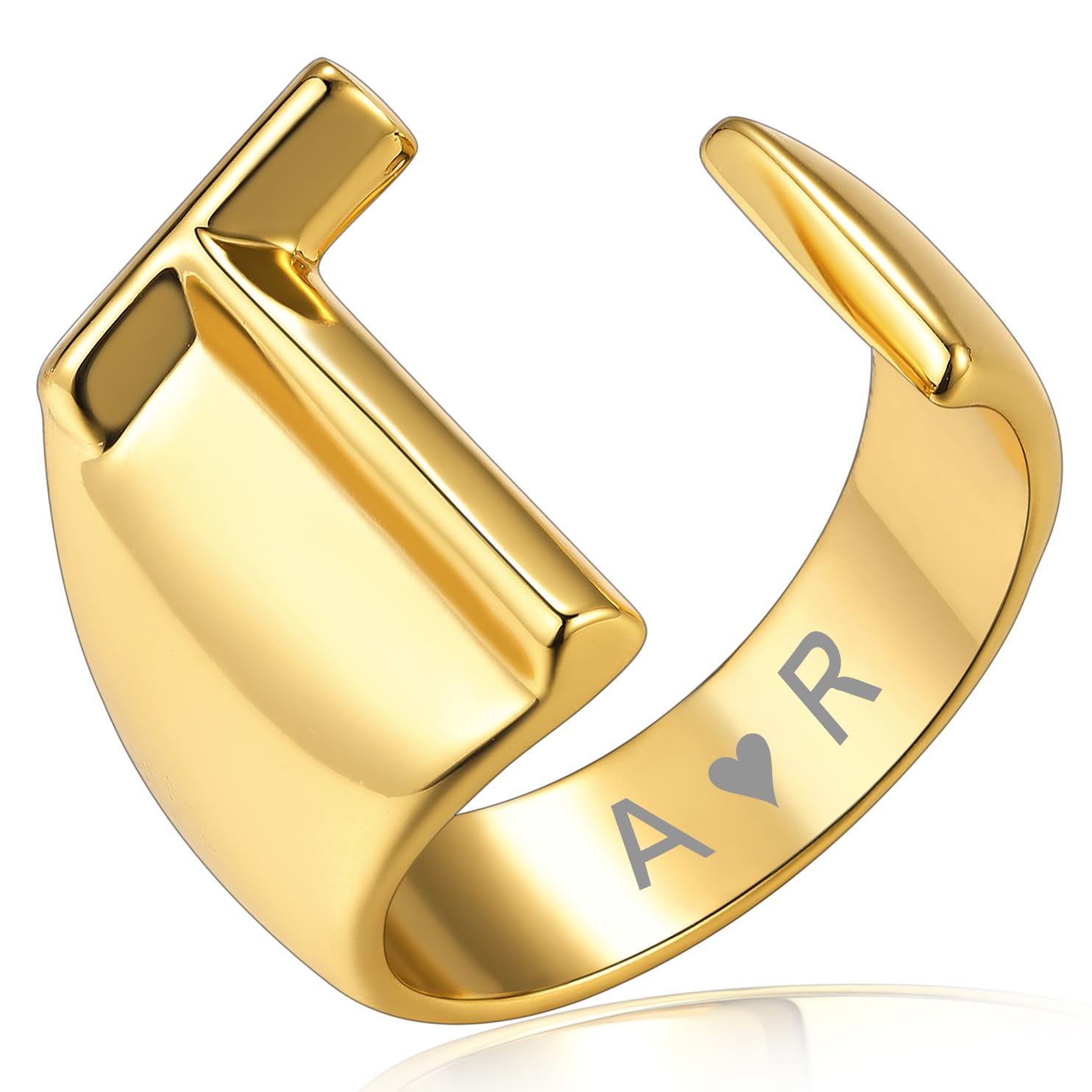 KeyStyle Bold Initial Letter Rings Adjustable, GoldChic Jewelry Women Gold Statement Ring Personalized Engraved Women’s Open Signet Ring for Party (
