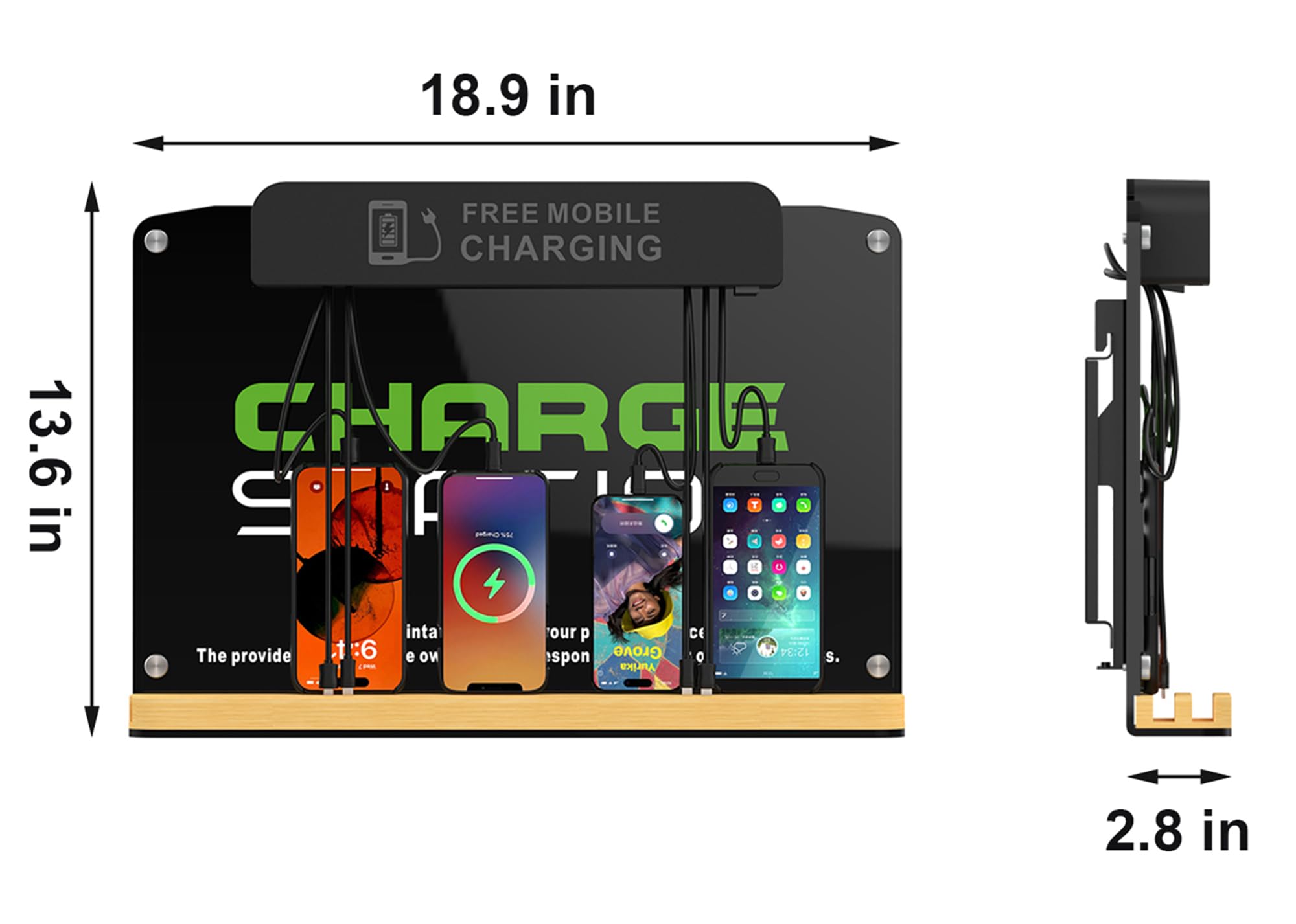 Estación de carga de teléfono celular montada en la pared, 8 puertos de carga, iluminación LED integrada, perfecta para hospitales, aeropuertos, bibliotecas, hoteles, centros comerciales, gimnasios y