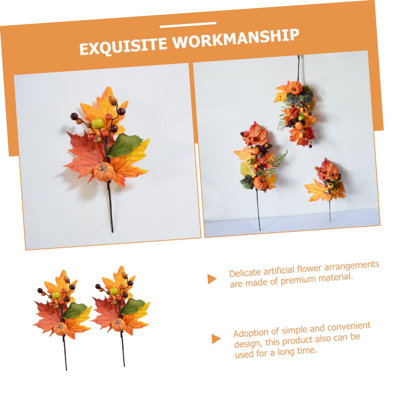 Cabilock 5 Sätze Faux-ahorn-kürbis Kürbisse Künstliche Blumen Fallen Blätter Draußen Herbstdeko Künstliche Blüten Herbstlaub Künstlicher Ahornblattzweig Seidenblume Orange 2 Stück * 5
