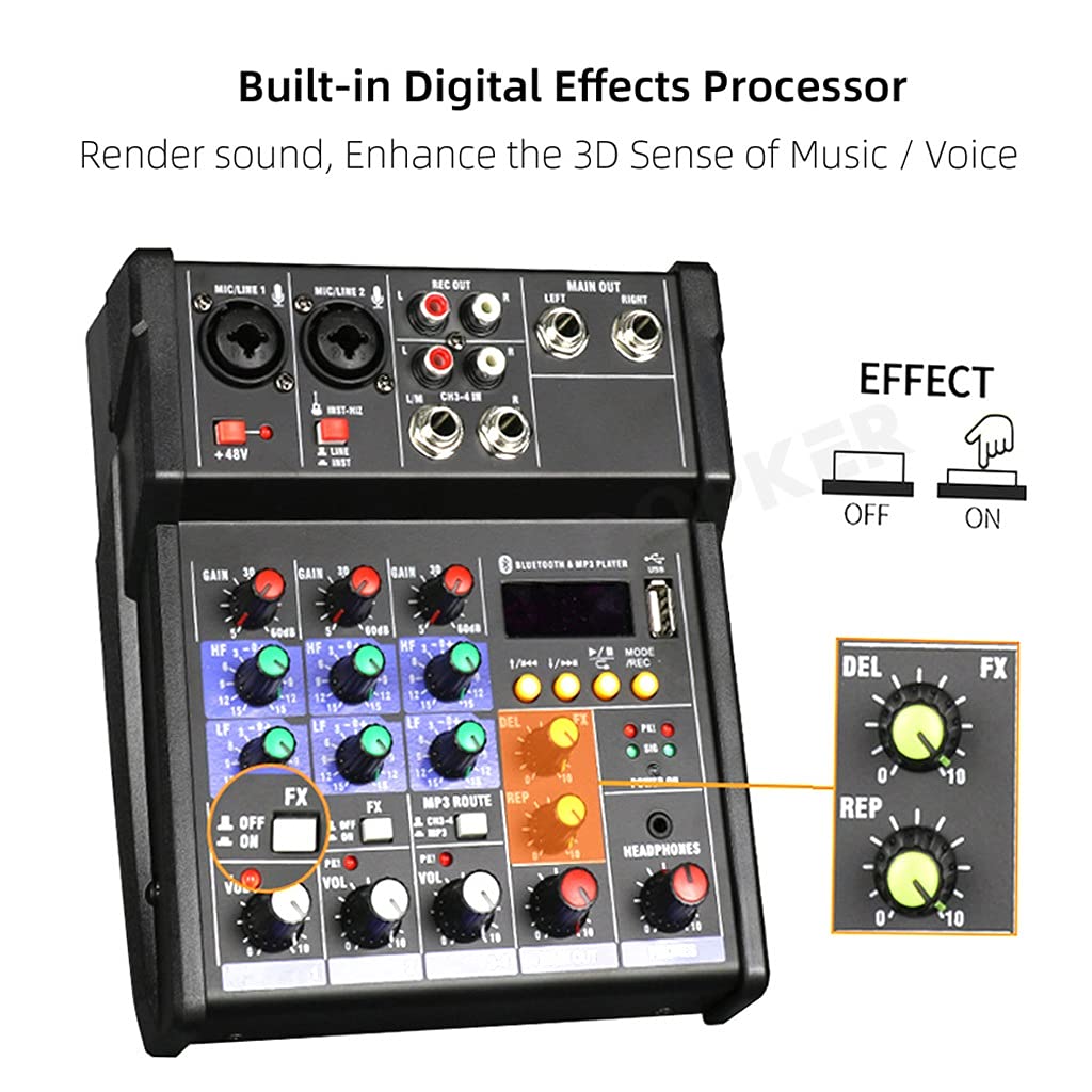 Audio-DJ-Mixer 4 Kanäle Konsole mit Mikrofon Sound Mixing Aufnahmestudio