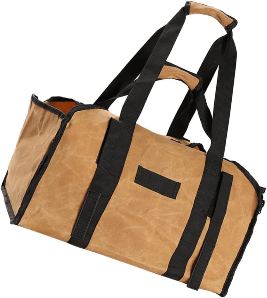 1pc Portable Firewood Carrier Bag Canvas Wood Tote for Outdoor Camping and Home Use Heavy Duty Log Holder Double Handles Khaki