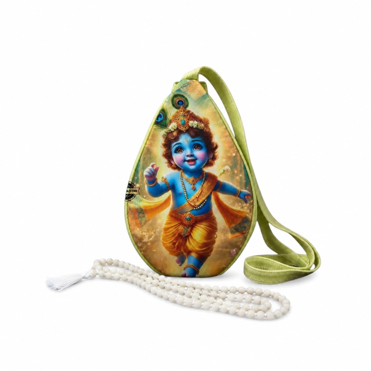 Baby Krishna Japa Mala Bag with Tulsi Beads Mala, Teardrop Shape-image-11