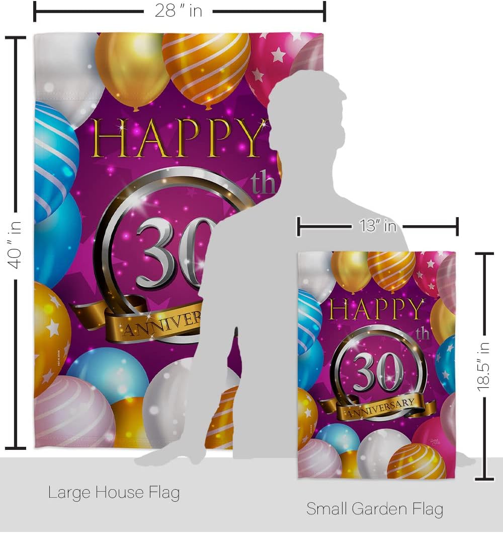 Breeze Decor Happy 30th Anniversary Garden House Flag Set Celebration Couple Married Wedding Occasion Party Valentines Decoration Banner Small Yard Gift Double-Sided, Made in USA